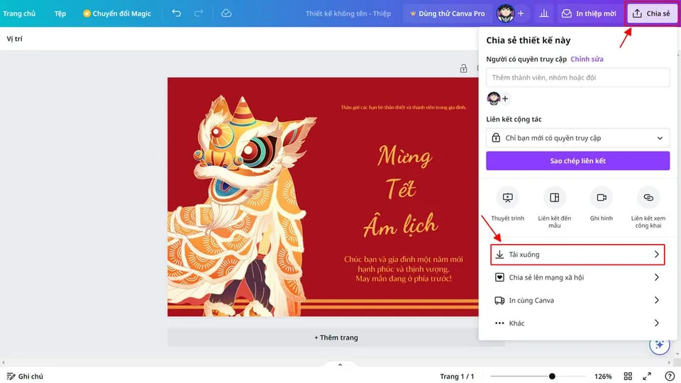 Cách tạo mẫu thiệp chúc Tết nhanh bằng Canva bước 6