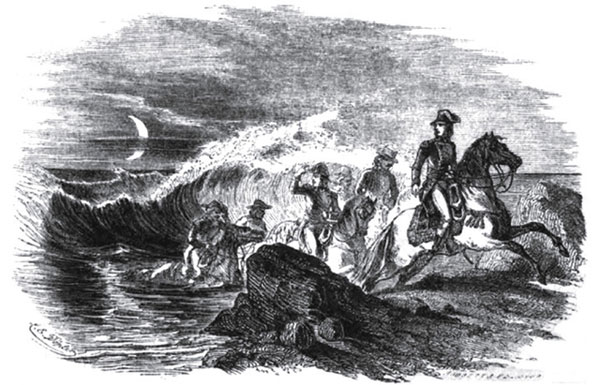 Tranh vẽ Napoleon và nhóm binh lính đang vượt qua vịnh Suez Giả thuyết về việc "Mose tách nước ở biển Đỏ cứu dân Do Thái"