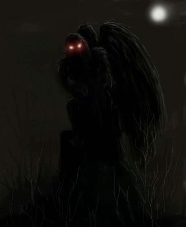 mothman-3 Mothman được mô tả là một sinh vật hình người có cánh