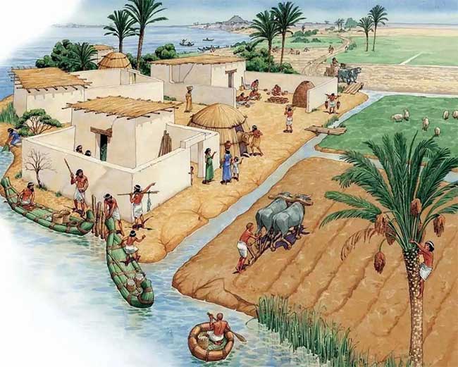 nen-nong-nghiep-cua-nguoi-sumer Tranh phác họa canh tác nông nghiệp của người Sumer cổ đại.