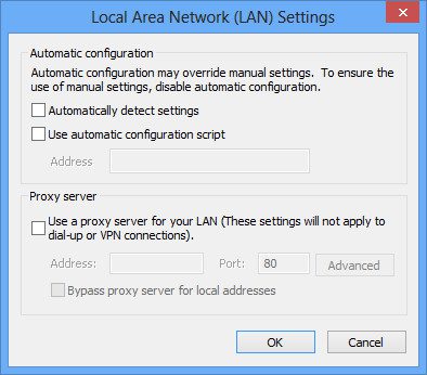 Tại cửa sổ LAN Settings, bạn để ý tại 2 mục Automatic configuration và Proxy Server Tại cửa sổ LAN Settings, bạn để ý tại 2 mục Automatic configuration và Proxy Server