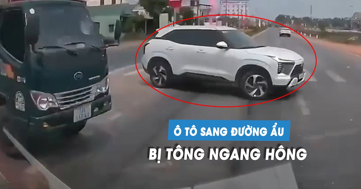 'Thót tim' ô tô con bị đâm ngang vì sang đường ẩu